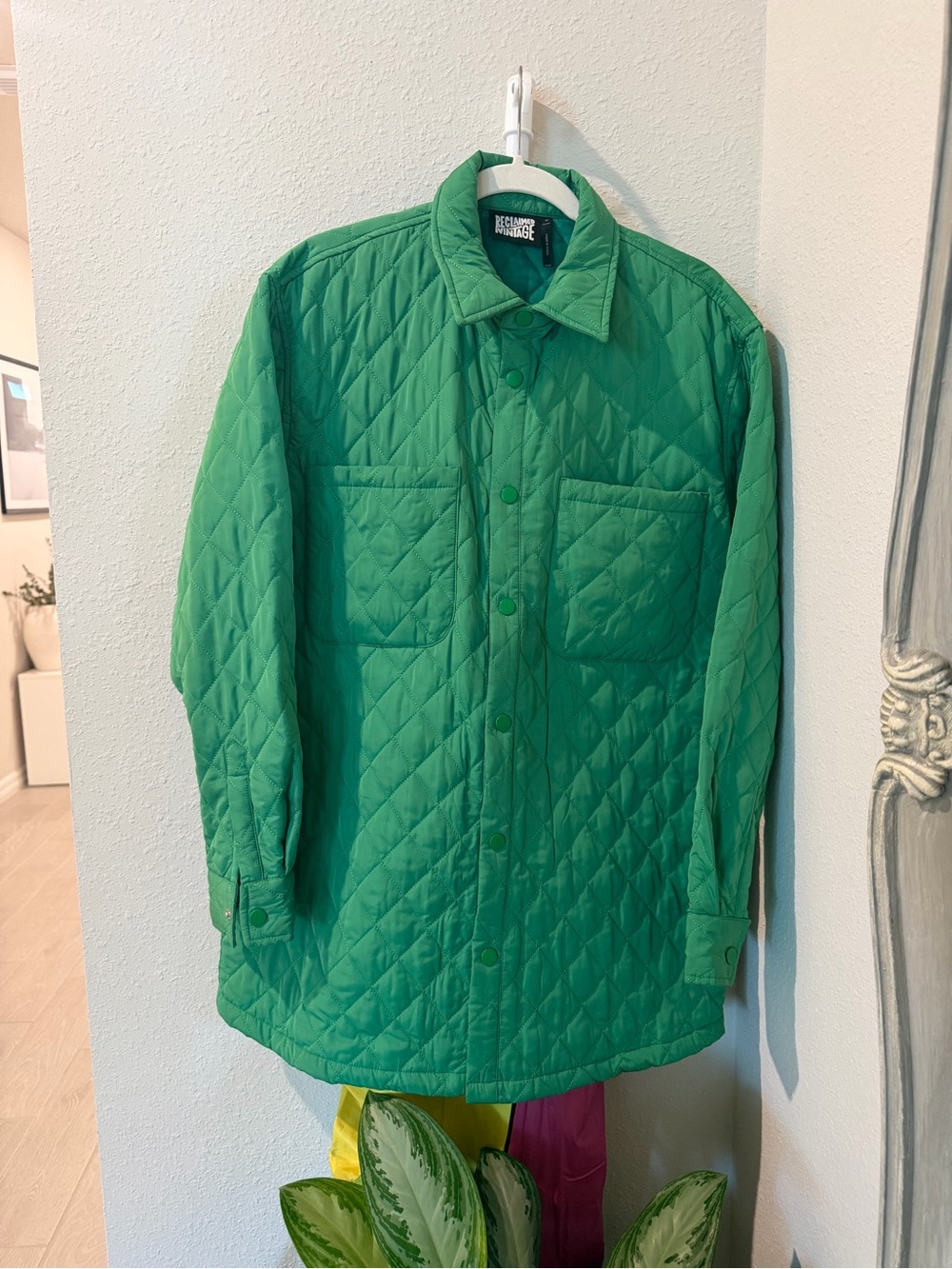 Reclaimed Vintage Quilted Shirt Jacket - Green
